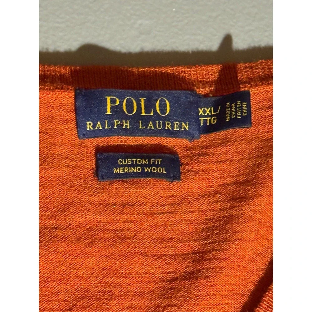 Polo Ralph Lauren Mens XXL Orange Merino Wool V-Neck Sweater Custom Fit